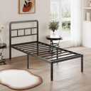 DiaOutro 16 Inch Twin XL Bed Frame with Headboard No Box Spring Needed Metal Platform Heavy Duty Steel Slat Mattress Foundation/Easy Assembly/No Noise/Black
