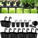 vensovo 10 Pcs Metal Railing Planters Set, 10.8" Oval & 3.9" Round Hanging Flower Pots with Detachable Hooks, Black Fence Planter Baskets for Outdoor Plants, Herbs & Succulents, Garden Decor