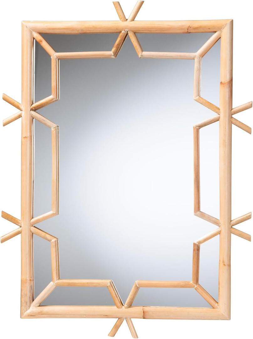 Bali & pari Jasani Geometric Natural Rattan Frame Wall Mirror 1.2"L x 26"W