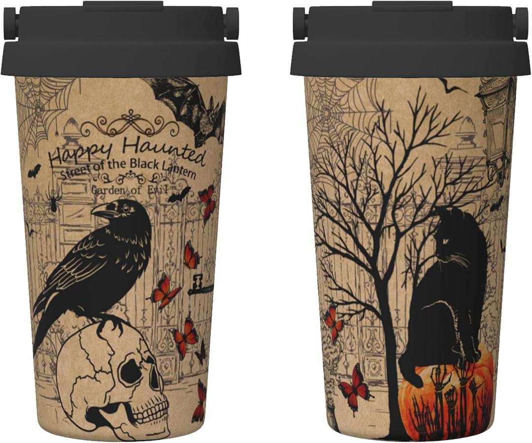 bassyil Halloween Vintage 17oz Insulated Coffee Mug with Flip Lid Handle Witch Spooky Themed Stainless Steel Insulated Travel Tumbler Spill Proof Halloween Cup Gift for Women Men Adults bassyil Halloween Vintage 17oz Insulated Coffee Mug with Flip Lid Handle Witch Spooky Themed Stainless Steel Insulated Travel Tumbler Spill Proof Halloween Cup Gift for Women Men Adults