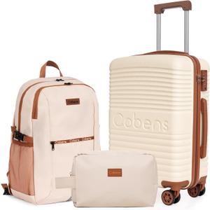 Carry-on Luggage 22x14x9 Airline Approved, 3 Piece Luggage Sets, Beige