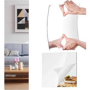 14x12 Inch Wall Mirror 4 Pack, Acrylic Self Adhesive Mirrors for Wall, Safety Stick-On Full Length Mirror Tiles