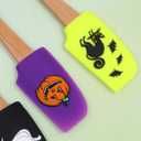 Hemoton 4pcs Halloween Wooden Handle Silicone Scraper Cream Spatula Baking Gadget Baking Supplies Kitchen Utensil for Home Bakery (Ghost + Black Cat + Pumpkin + Spider Pattern)