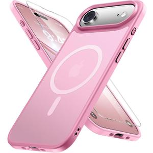 Miracase Magnetic for iPhone Air Case with Screen Protector(Compatible with MagSafe), Slim Thin Translucent Matte Military-Grade Protected Phone Cover for iPhone 17 Air 6.5", Light Pink