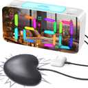 RGB Extra Loud Alarm Clock for Heavy Sleeper Hearing Impaired Deaf Bedroom, Vibrating Alarm Clock with Bed Shaker, 15-Color Modes/ 7" Large Mirror Display/ 4 Dimmer, Night Light, USB Charger, Battery Backup