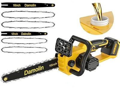 12"+16" 2-IN-1 Brushless Electric Chainsaw Cordless Compatible with Dewalt 20V MAX Battery, Battery Powered Chainsaw with Auto Oiler, 2x 12''+16'' Chains for Tree/ Wood Cutting Pruning-ONLY TOOL