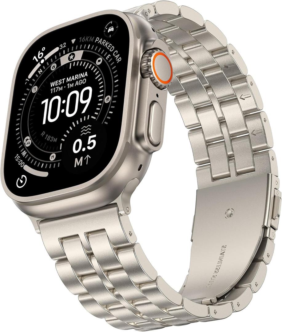 Metal Band Compatible with Apple Watch 49mm 46mm 45mm 44mm 42mm 41mm 40mm 38mm Men, Stainless Steel Business Luxury Strap Link Wristband for iWatch Series 11 10 9 8 7 6 5 4 SE/Ultra 3 2 1 (Starlight/Starlight)