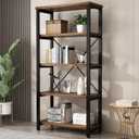 AY-AOYUAN 5 Tier Industrial Solid Wood Bookshelf, Open Etagere Bookcase with Metal Frame, Vintage Industrial Style Bookcase/Metal and Wood Bookshelf Furniture (AY01-5tier)