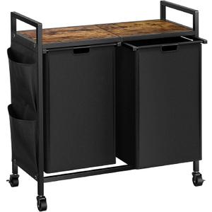 WOWLIVE Double Laundry Hamper with Lid,Rolling Laundry Basket Organizer with Wheels, Iron-Made Laundry Sorter with Top Shelf and 2 Removable Bags,Large Clothes Storage for Room,Black 1