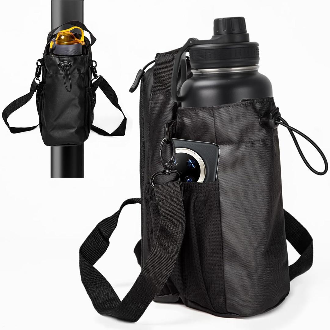 VKZ Magnetic Crossbody Gym Bag Water Bottle Holder Waterproof, Sling Bag for Men and Women Carrier Bag with Phone Pockets Handle Shoulder Strap, Travel Water Bottle Bag Accessories Organizer (Black)