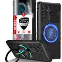for Samsung Galaxy S22 Ultra Case Magnetic Compatible Wireless Charging,S22 Ultra Case with1 Screen Protector,Built-in Kickstand Ring Military Grade Drop Shockproof Heavy Duty Protection Black