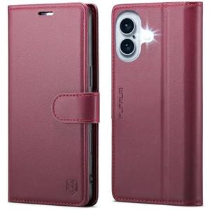 FLIPALM Wallet Case for iPhone 16 6.1", RFID Blocking Credit Card Holder, PU Leather Folio Flip Kickstand Protective Shockproof Cover for Apple 16 (Red)