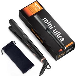 0.5 Inch Mini Flat Iron Adjustable Temp, Desalo 100-240V Mini Hair Straightener, Anti-Scald Design Small Flat Iron for Short Hair, Curls Bangs, Dual Voltage for Travel, Rose Gold