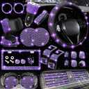 NBTEPEM 27 PCs Purple Violet Bling Car Accessories Set for Women, Steering Wheel Covers Universal Fit 15 Inch, Bling License Plate Frame, Bling Phone Holder, Bling Car Coasters