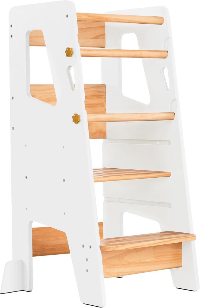 OCODILE Toddler Standing Tower - Adjustable Height Toddler Kitchen Stool Helper - Ideal Kids Kitchen Step Stool for Learning New Skills - Extra Secure with Safety Feet - White