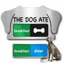 Dog Feeding Reminder Sign with Magnet, Pet Feed Tracker with The Dog Ate, Acrylic Unique Ear Shape 2 Area with Breakfast and Dinner, Silver with 2 Stickers, 5.5" x 3"