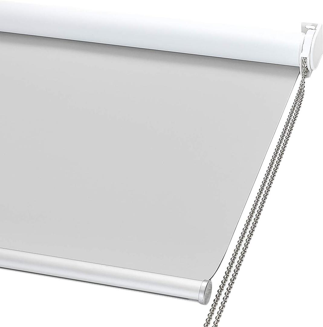 ChrisDowa 100% Blackout Roller Shade, Window Blind with Thermal Insulated, UV Protection Fabric. Total Blackout Roller Blind for Office and Home. Easy to Install.Lightgrey,35" W x 72" H