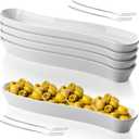 4 Olive Boat Trays with 4 Stainless Steel Forks 12" Long Arc Shape Serving Dishes Ceramic Appetizer Trays Charcuterie Board Accessories for Olives Entertaining Dishwasher Microwave Safe