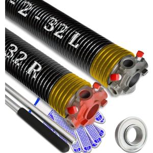 Garage Door Torsion Spring Set, Pair of 2" Electrophoresis Coated Garage Door Spring Replacement with 2 Non-Slip Winding Bars and Bearing, Minimum 16000 Cycles (.250x2x32)