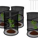 Pop up Plant Cover Net, 4 Pack Black Round Foldable Net Cover to Prevent Animal Damage, Garden Plant Protection Cover with Stakes for Outdoor Plants