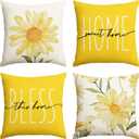 AVOIN colorlife Home Sweet Home Spring Summer Flowers Yellow Throw Pillow Covers, 20 x 20 Inch Cushion Case for Sofa Couch Set of 4
