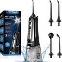 Water Dental Flosser Pick for Teeth: 4 Modes Cordless Portable Water Flossers Teeth Cleaner Rechargeable 300ML IPX7 Waterproof Oral Irrigator Flossing Cleaning Picks for Home Travel (Black)