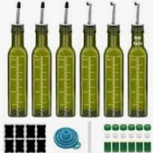 Eispap 6Pcs Green with Scale 8 oz Olive Oil Dispenser Bottle,250 ml Glass Oil and Vinegar Dispenser Set with Pourers and Funnel ，Oil Bottles for Kitchen Large Capacity Oil Bottles (6)