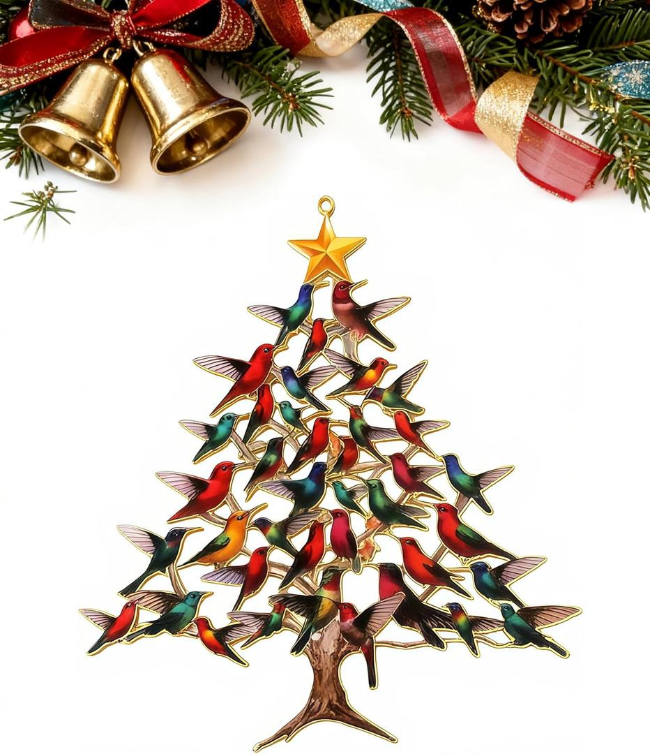 Stacked Hummingbird Christmas Decorations Hummingbird Christmas Ornament, 2D Laser-Cut Iron Metal Decor for Holiday, 2025