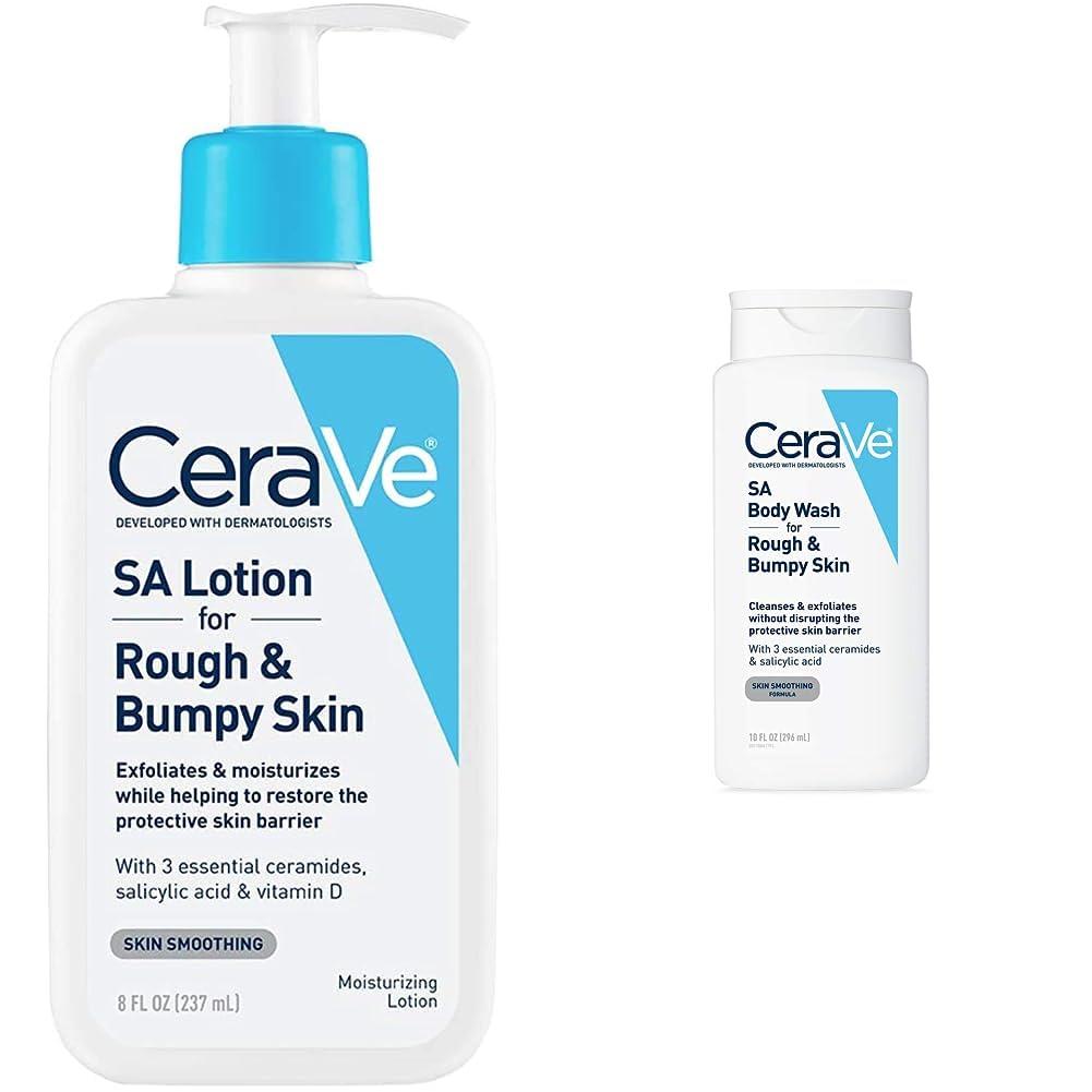 CeraVe SA Lotion for Rough & Bumpy Skin, 8 Ounce & Body Wash with Salicylic Acid | Fragrance Free Body Wash to Exfoliate Rough and Bumpy Skin | Allergy Tested | 10 Ounce