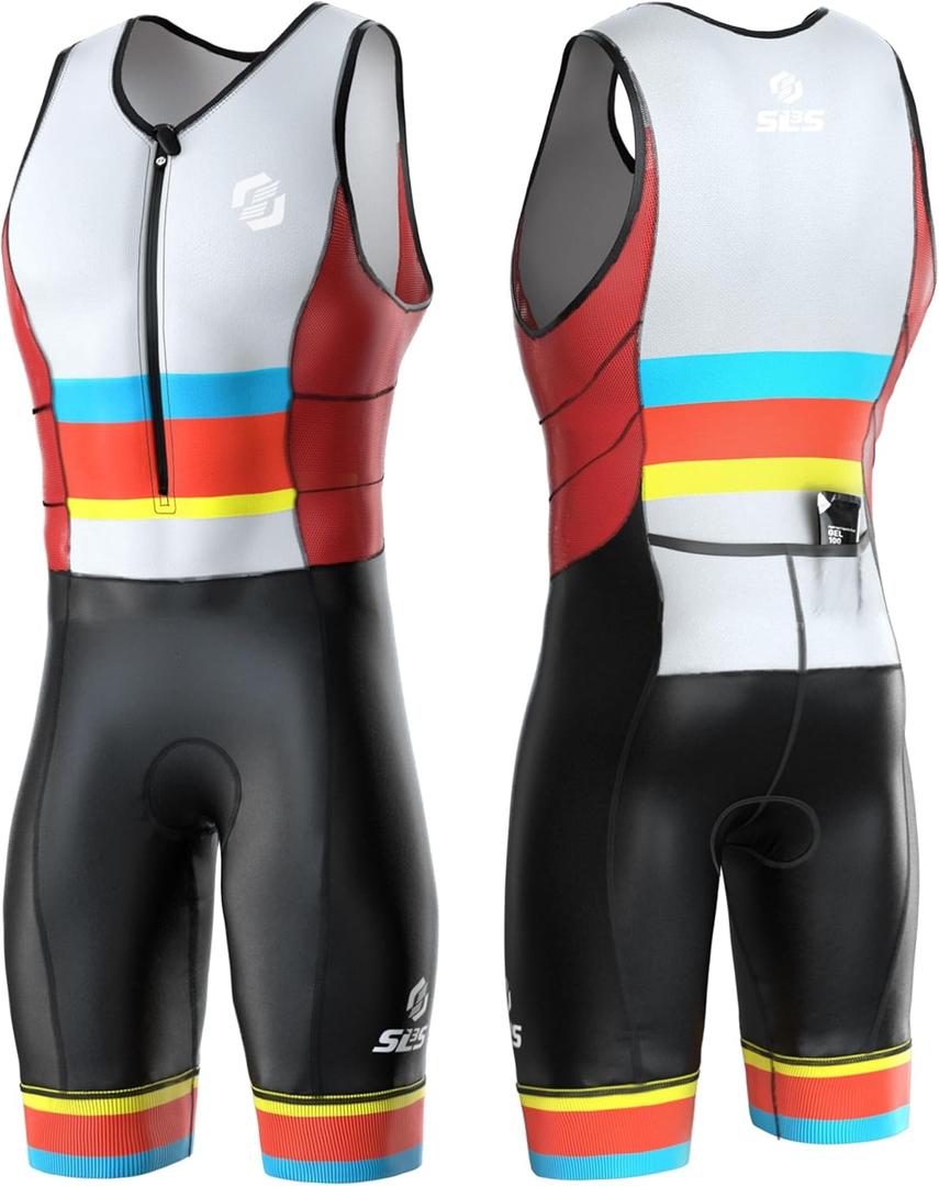 SLS3 Triathlon Suits Mens - Durable Sleeveless Tri Suit Men Triathlon Suit - Lightweight Trisuit with 2 Pockets for Storage (Racing Stripes, Small) 