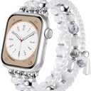 CAGOS Bracelet Beaded Band Compatible with Apple Watch 42mm/44mm/45mm Series 9 8 7 SE Series 6/5/4 Fashion Handmade Crystal Beads Stretchy Watch Strap for iWatch Bands Series 3/2/1 White 2 Pack