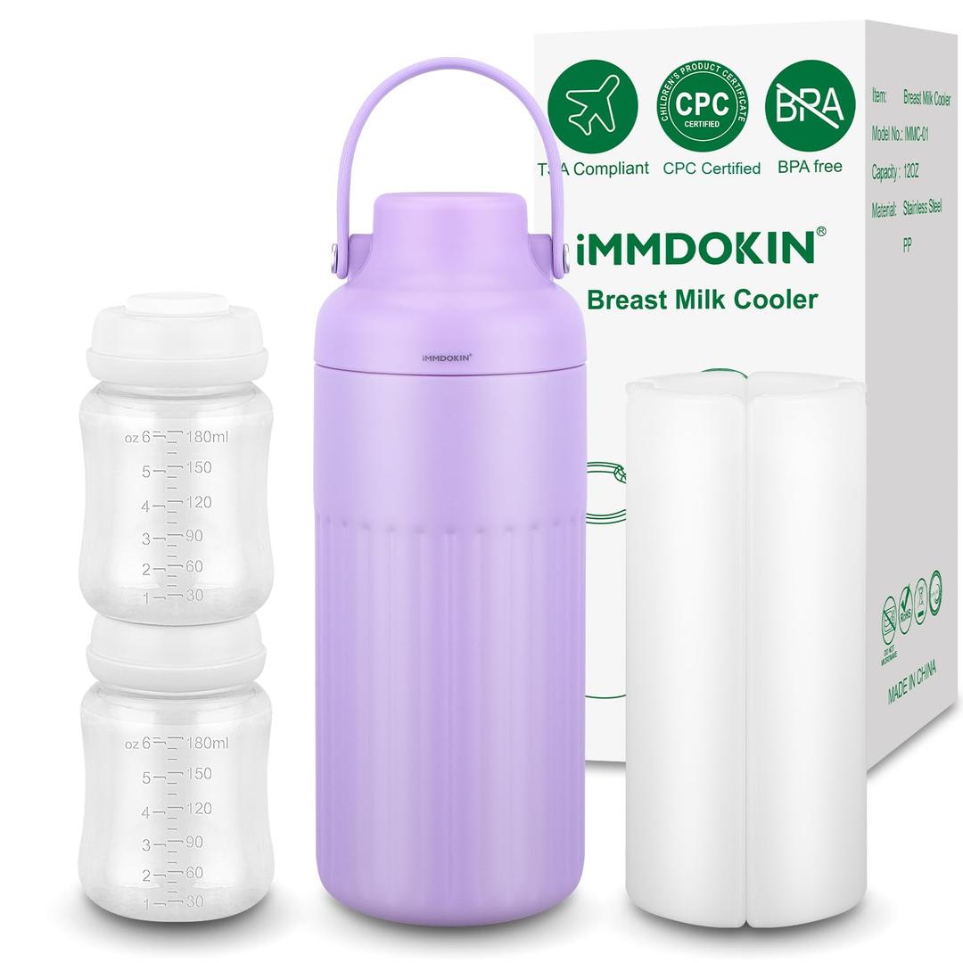 Compact Breast Milk Cooler Bottle, 12oz Portable Breastmilk Cooler with 2 Storage Bottles, 30H Cold Storage Breast Milk Chiller for Travel & Outdoor Use, Leakproof Reusable for Breastfeeding Moms