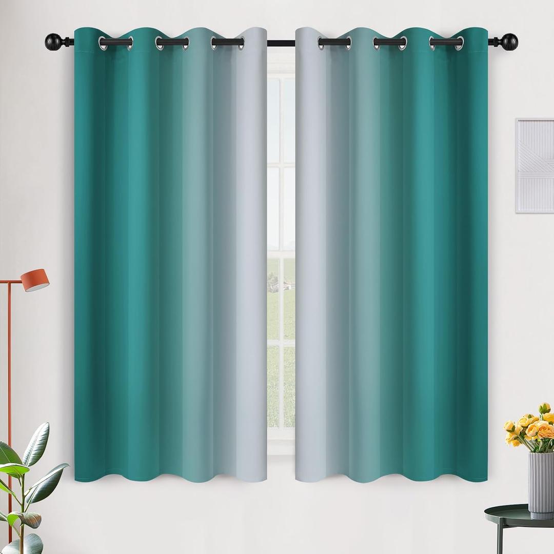SimpleHome Ombre Room Darkening Curtains 54 inches Length for Bedroom,Grommet Gradient Light Blocking Teal Gradient Window Curtains for Living Room,2 Panels, 52x54 inches