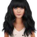 PATTNIUM Black Kids Child Wig Shoulder Length Black Wavy Wigs with Bangs for Gilrs Heat Resistant Synthetic Girls Wig Daily Wear Wigs