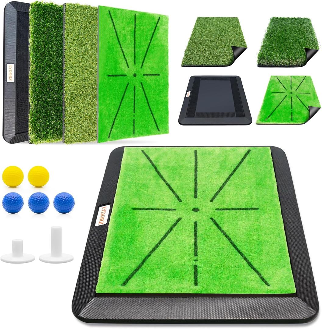 Golf Hitting Mats Training Equipment, Golf Practice Mat with Instant Swing Path Feedback, 3 Replaceable Golf Training Mats with No-Slip Heavy Duty Rubber Base
