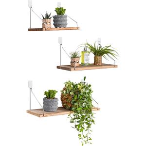 MITIME Floating Shelves Set of 3 Rustic Solid Wood Floating Shelf Wall Storage Shelves for Living Room, Bedroom, Bathroom, Kitchen Laundry, Office, no Drill Shelf (Light Color L+M+S)