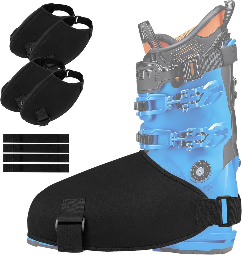 Ski Boot Covers, 2 Pairs Neoprene Ski Boot Gloves Keep Your Feet Dry and Warm, Waterproof Skiing Shoe Protector with Removable Toe Straps for Winter Sports Accessory, Skiers Gift,  Fit Boot Sizes: W 9.5+ / M 9–15
