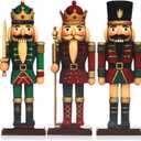 Thyle 3 Pcs Christmas Nutcracker Soldier Decorations 7 in Wooden Traditional Christmas Nutcrackers Figures Wood Veneer Vintage Xmas Tabletop Decoration for Fireplace Collectible Gifts(Classic Color)