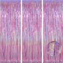 Happy Mothers Day Decorations Melsan 3 Pack 3.2 x 8.2 ft Pinkish Purple Tinsel Fringe Curtain Backdrop, Sparkling Metallic Party Decorations for Girls Birthday, Bachelorette, Wedding, Photo Booth