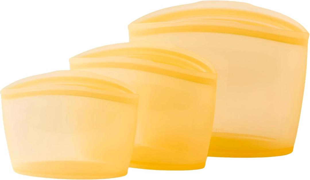 Blue Ginkgo Reusable Silicone Storage Bags – 3-Pack | Korean-Made Stand Up Food, Freezer Bags - Pumkin Yellow