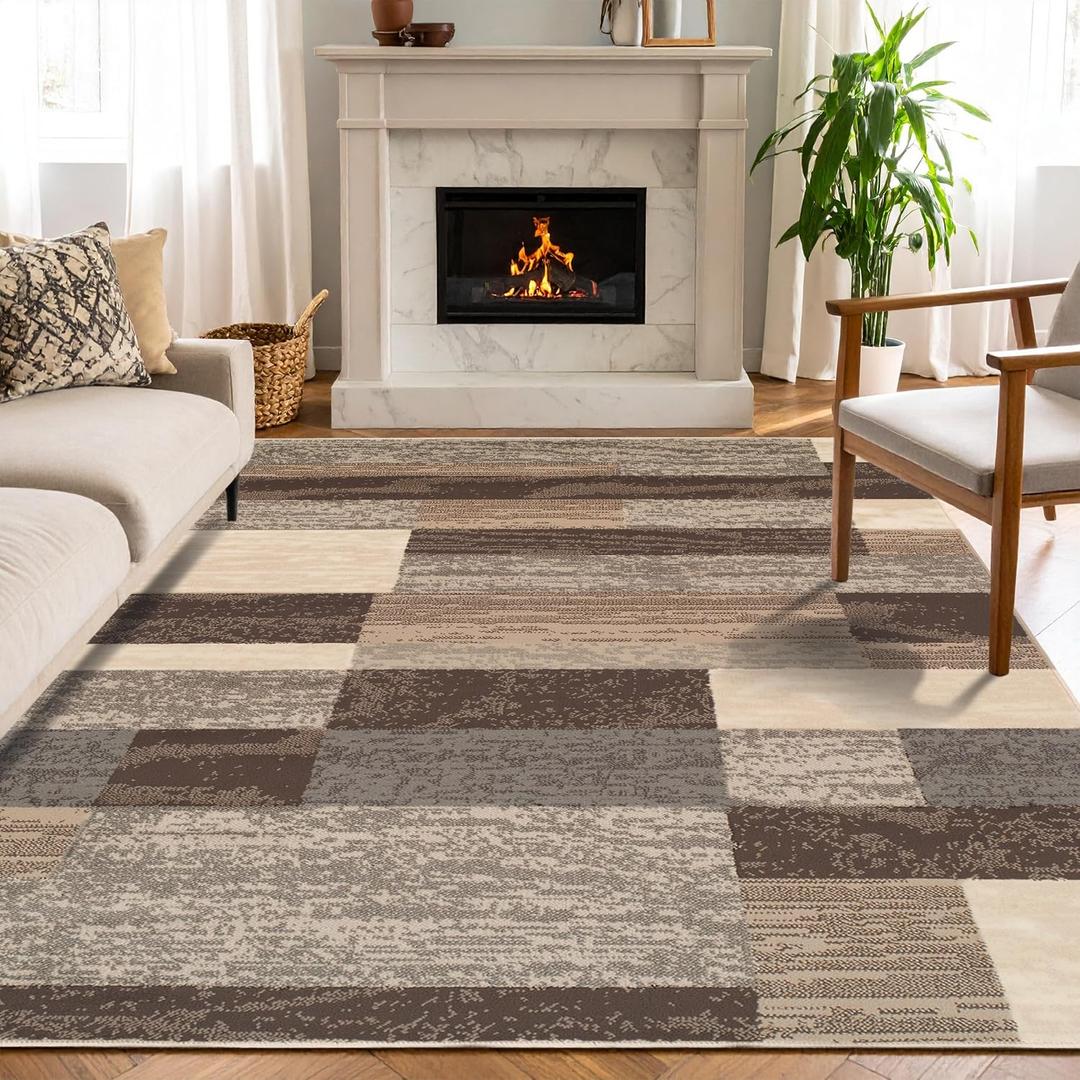SUPERIOR Indoor Area Rug, Jute Backed, Modern Geometric Patchwork Floor Decor for Bedroom, Office, Living Room, Entryway, Hardwood Floors, Rockwood Collection, 5' x 8', Slate
