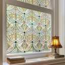 3D Stained Glass Window Film, Decorative Window Privacy Film for Bathroom,Front Door,Home, Sun Blocking Heat Control,Static Cling, Golden Ironwork 23.6inch x 70.8inch