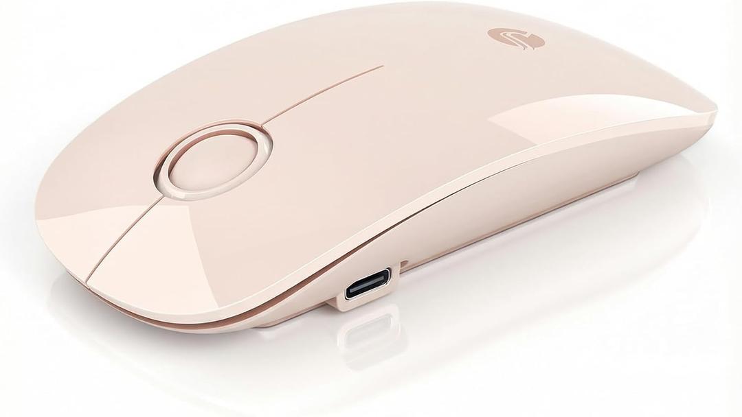 RAPIQUE R306 Pro Wireless Mouse, Dual Bluetooth & 2.4GHz, Connect Up to 3 Devices, Type-C Rechargeable, Silent Click, Ergonomic Symmetrical Design, for MacBook, Laptop, Tablet - Beige