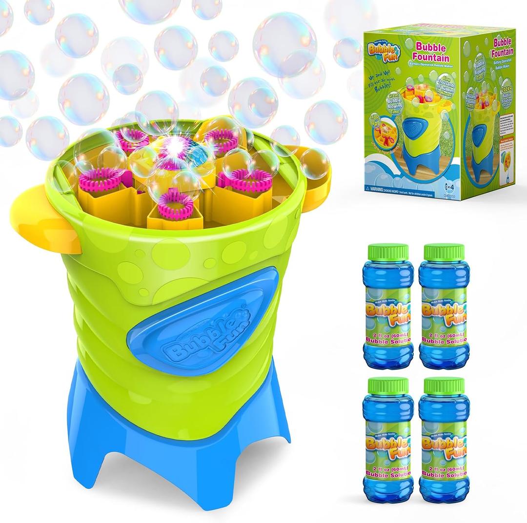 MAKE KIDS SMILE BUBBLE FUN Bubble Machine with Light for Toddlers 1-3 | Automatic bubble maker, 20000 bubbles output, 4 solutions, Ideal summer outdoor toys gifts for backyard parties, wedding, pet
