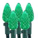 Brizled C5 Green Faceted LED Christmas Lights, 100 LED 33ft Connectable 120V UL Certified Outdoor Xmas Lights for Halloween & Christmas Party Decoration