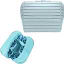Travel Makeup Organizer Bag with Fold-Down Design and Adjustable Dividers, 27 Pockets & 3 Brush Storage Holders, Large Capacity Cosmetic Bags Toiletry Case - Light blue