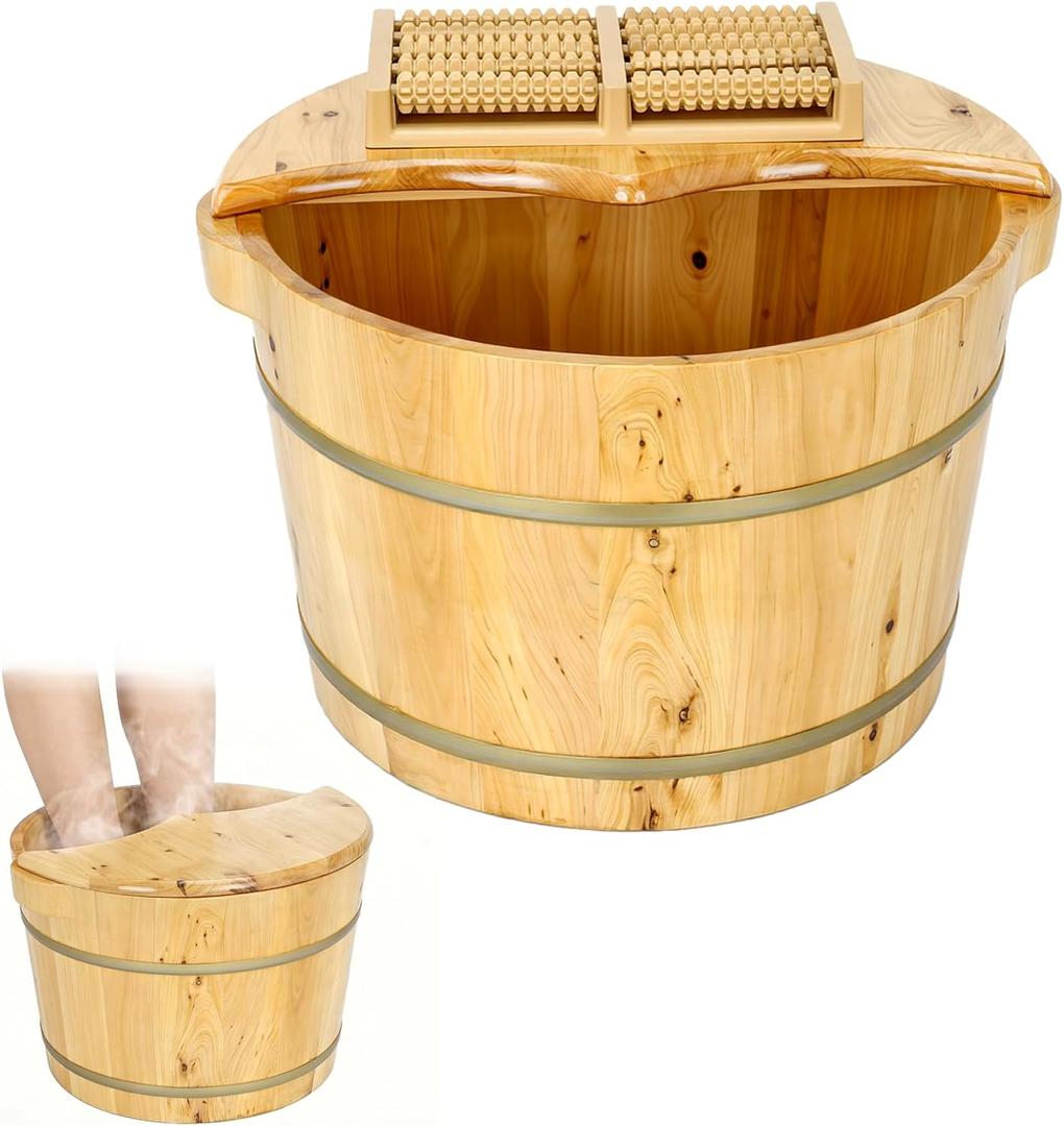Insulated Foot Bath Bucket,Thickend Wooden Pedicure Feet Bowl