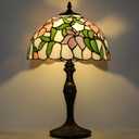 Tiffany Table Lamp 19" Stained Glass Reading Lamp Pink Floral Style