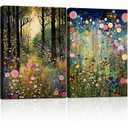 2 Framed Canvas Wall Art Plants Forest and Wildflowers Prints Vintage Enchanted Wildflowers Wall Decor Gothic Dark Academia Poster Woodland Art for Bedroom Living Room Home Decoration 24x16 Inch