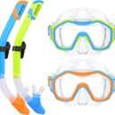 Snorkeling Gear for Adults Kids, Dry-Top Snorkel Set, 180Panoramic Wide View Diving Mask Breathing Freely Snorkel Mask for Snorkeling Scuba Diving Swimming Travel (K22-Blue&Yellow+Blue&Orange)